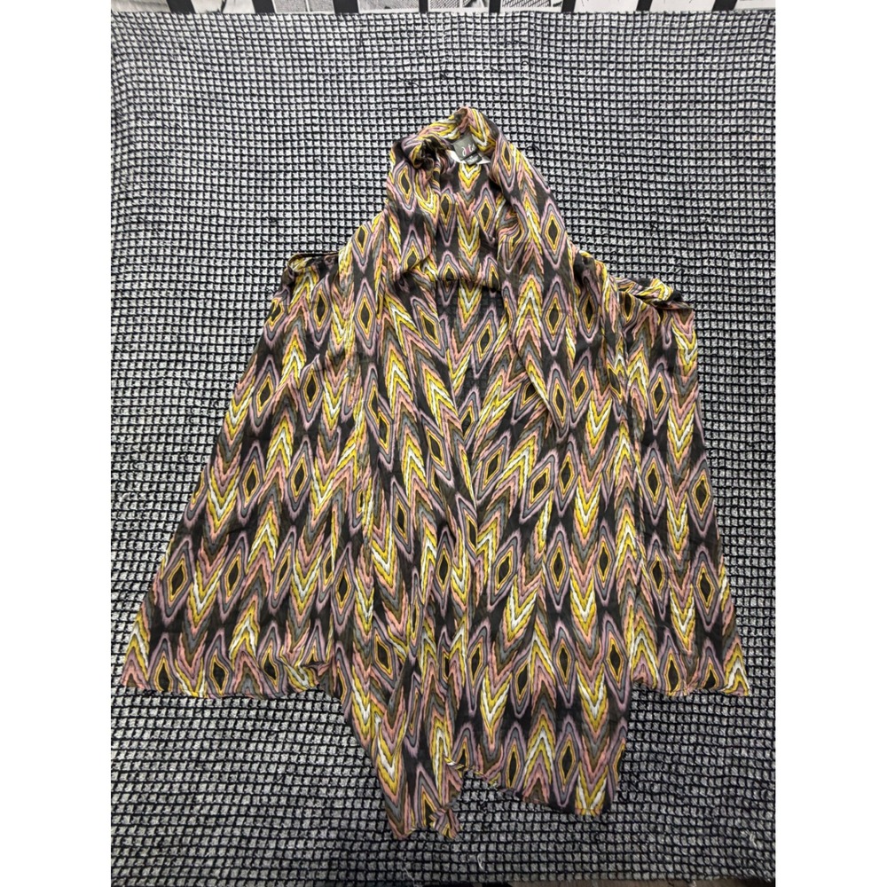 Dots Open Front Vest Womens 3X Multicolor Ikat Geometric Draped Boho‎